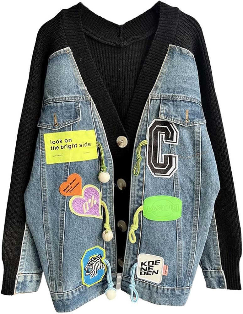 CHARTOU Women's Oversized Open Front Cardigan Jean Patchwork Rib Knit Sweater Coats | Amazon (US)