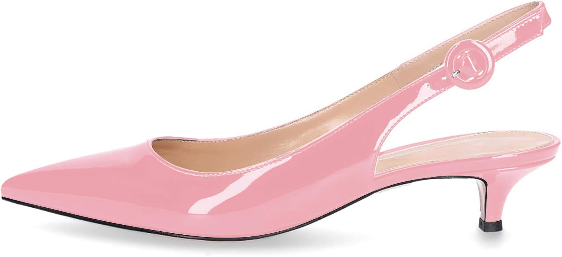 MODENCOCO Women's Ankle Strap Pointed Toe Patent Solid Slip On Slingback Kitten Low Heel Pumps Sh... | Amazon (US)
