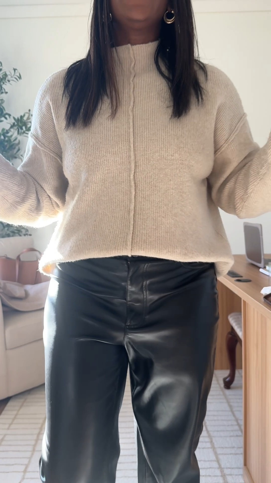 Cold winter Outfit inspiration. Faux Leather Pants, Ugg Boots, Sweater 

#LTKgrwm #LTKootd #LTKOver40