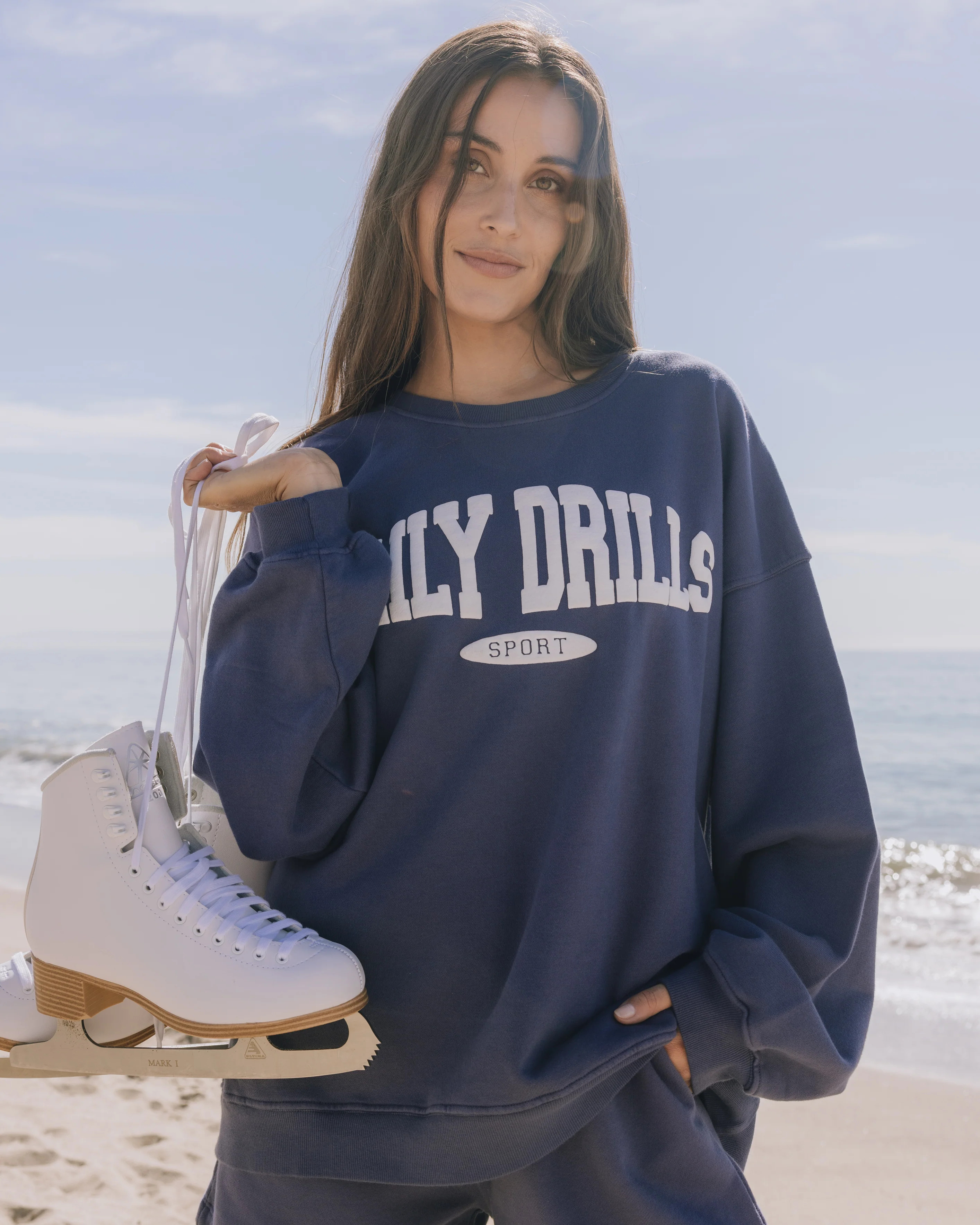 Oversized Sport Crew - Navy with White | Daily Drills