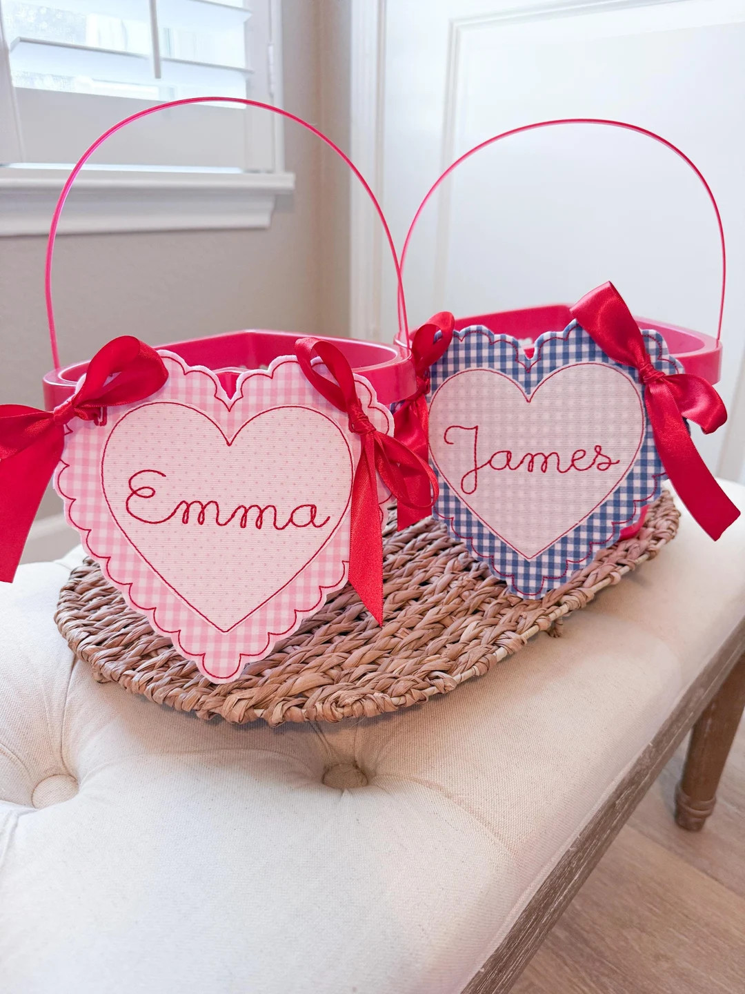 Embroidered Valentines Basket Tag Valentines Scallop Tag Scalloped Heart Tag Grandmillennial Vale... | Etsy (US)