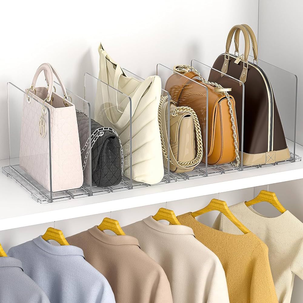 GoMaihe Bag & Purse Organizer for Closet: 2-Pack Adjustable Clear Handbag Storage Shelf - Plastic... | Amazon (US)