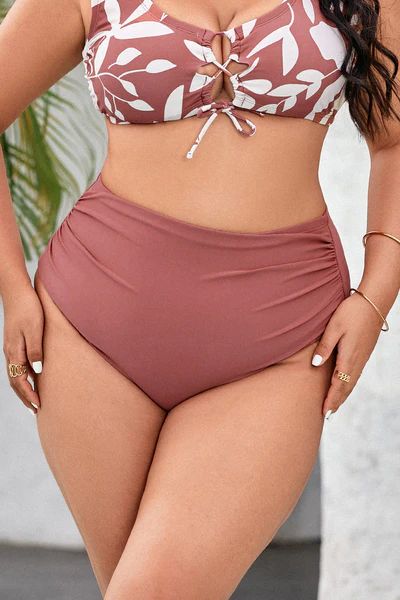 Charmed Romance Shirring Plus Size Bikini Bottom | Cupshe