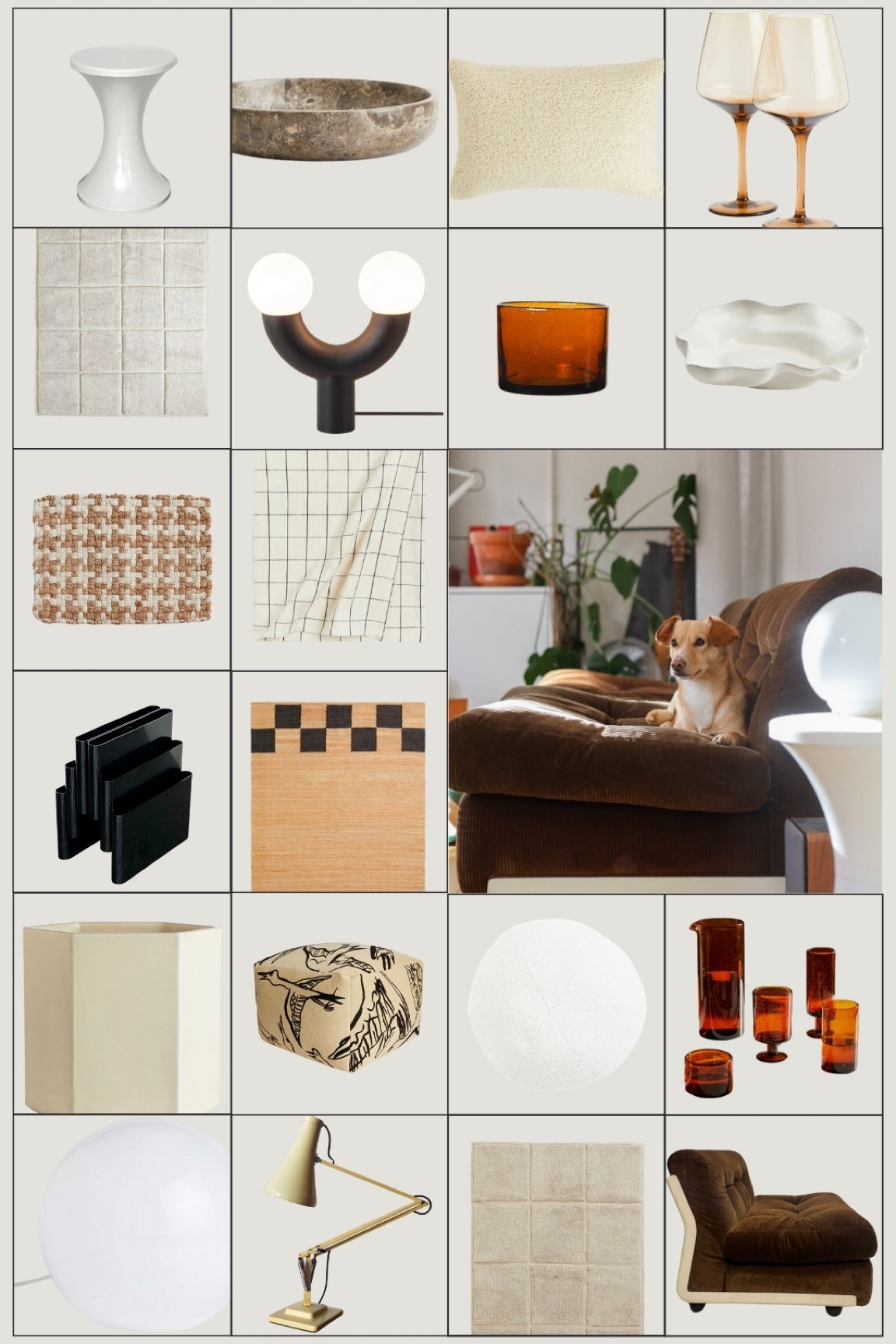 Neutral homeware, jute rugs, checkerboard tablecloth, amber glassware, vintage lamps, brown Amanta corduroy sofa chair, shaggy wool rugs, marble serving bowl dish, bouclé cushion.

#LTKhome #LTKeurope
