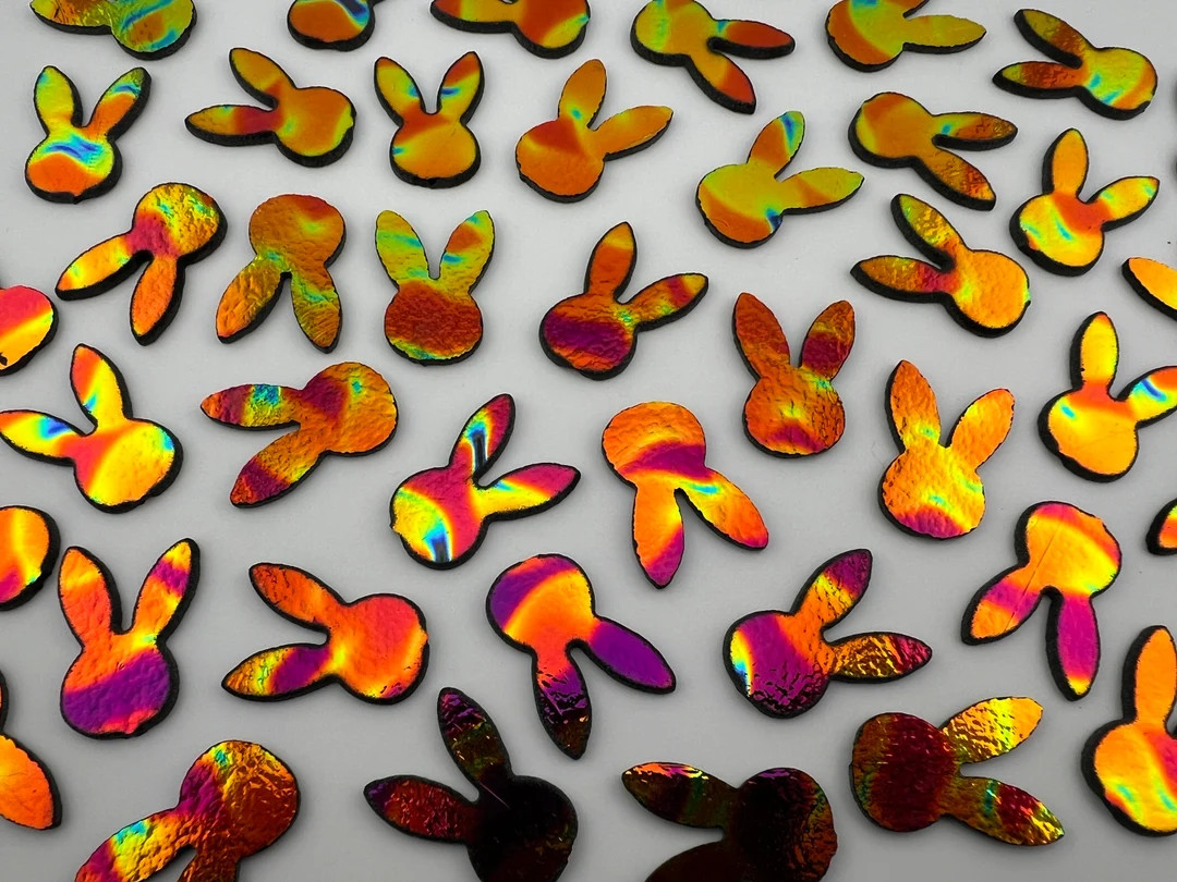 COE90 Waterjet Cut DICHROIC Bunny Heads Cut on 2mm Black Backed Fusible Dichroic Art Glass 3 Pack... | Etsy (US)