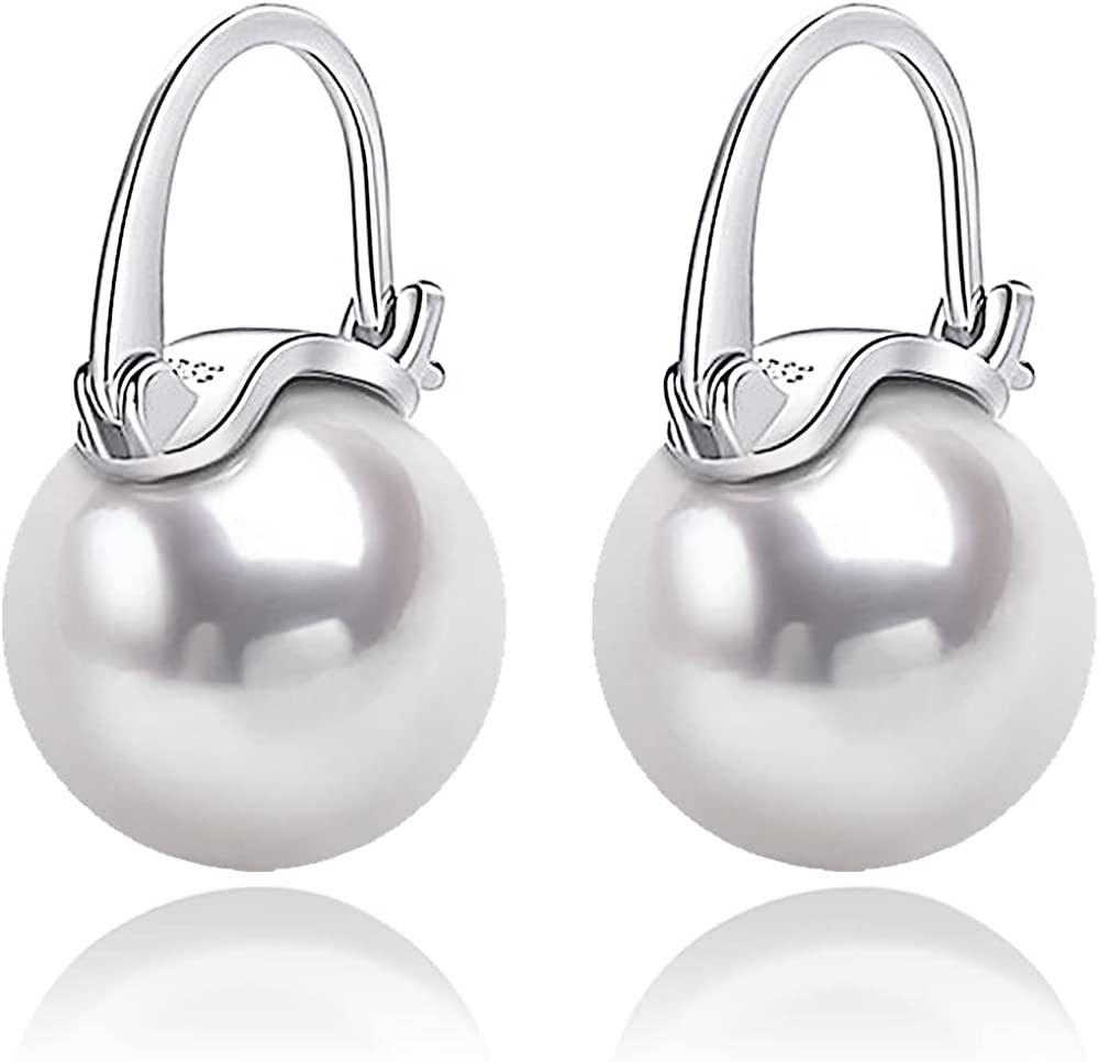 OwMell Elegant 925 Sterling Silver Simulated Shell Pearl Drop Earrings Dangle Stud Earrings for W... | Amazon (US)