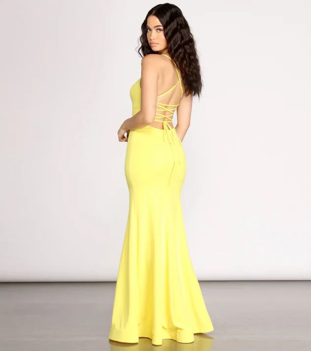 Iva Crepe Lace Up Back Mermaid Dress | Windsor Stores