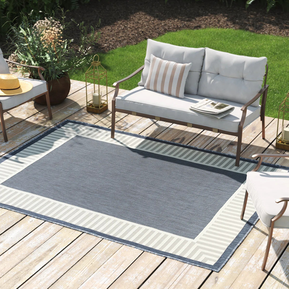 Garrettsville Striped Solid Color Flatweave Indoor / Outdoor Area Rug | Wayfair North America
