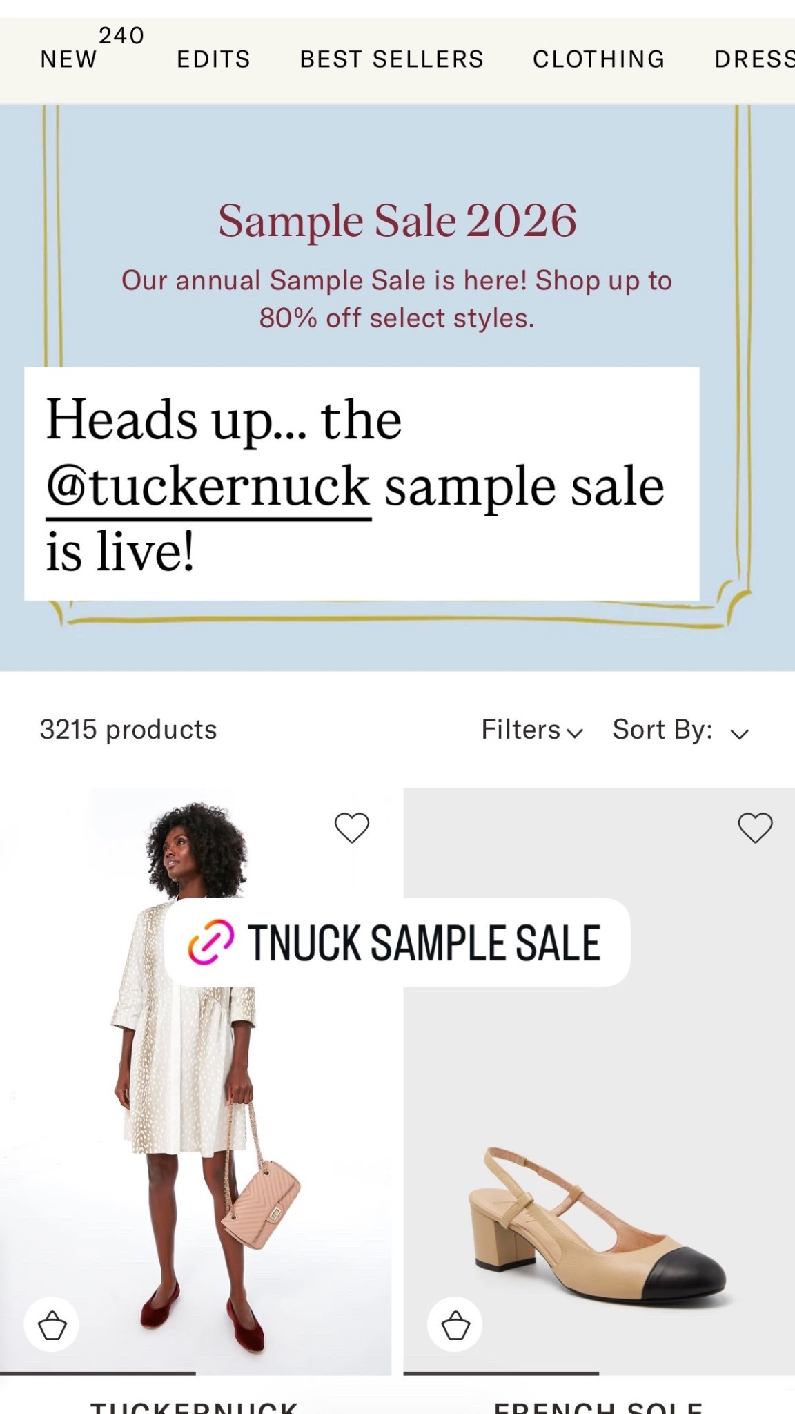 Heads up….. the @tuckernuck sample sale is live!