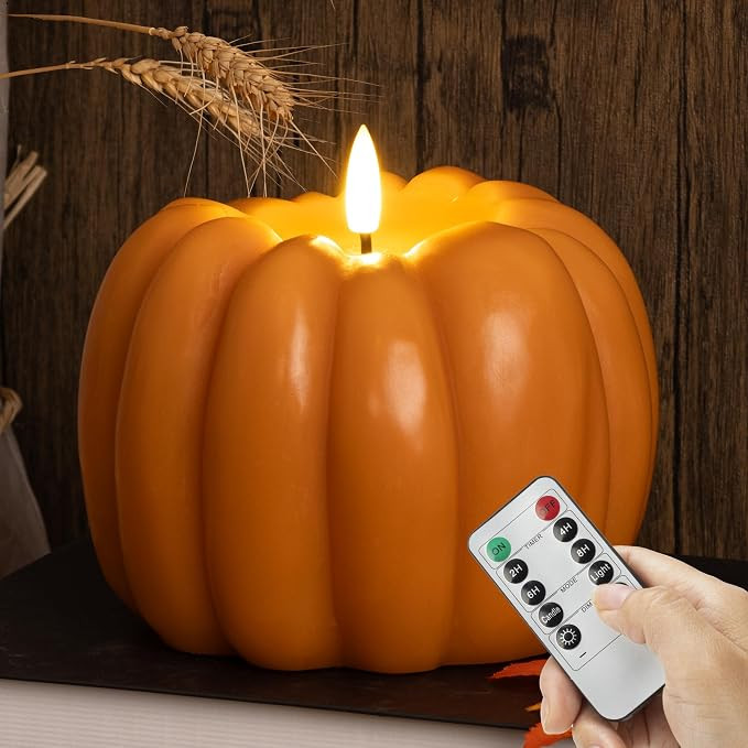 Fall Flameless Candles with Remote, Real Wax Pumpkin Shaped Candle | Flickering Orange Battery Op... | Amazon (US)
