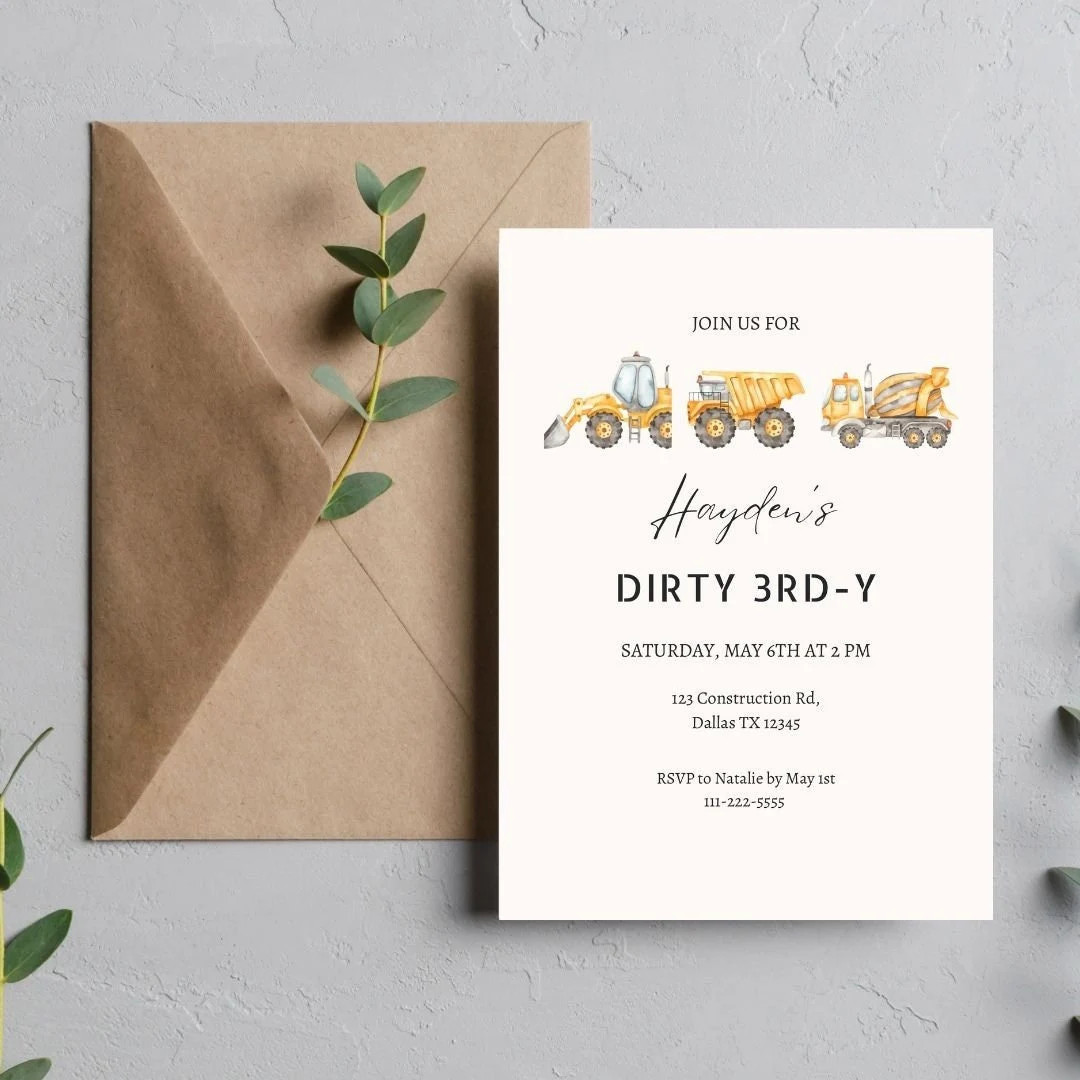 Dirty 3rd-y Invitation, Construction Trucks Birthday Party Invitation, Dump Truck Party, Instant ... | Etsy (US)