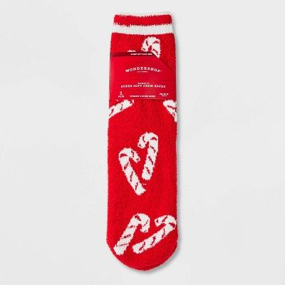 Women's Candy Cane 'Merry and Bright' Cozy Crew Socks with Gift Card Holder - Wondershop™ Red/W... | Target
