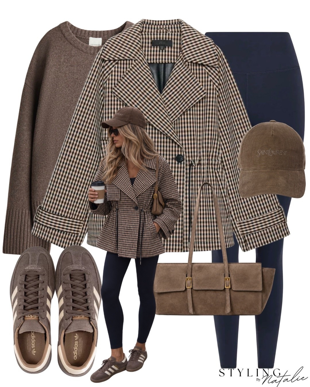 Checked print drawstring waist lapel trench jacket, navy leggings, knit cashmere jumper, Adidas Spezial trainers, suede bag and YSL cap.
Autumn outfit, fall outfit, cinched waist, comfy casual everyday, Zara @Zara

#LTKuk #LTKautumn #LTKeurope