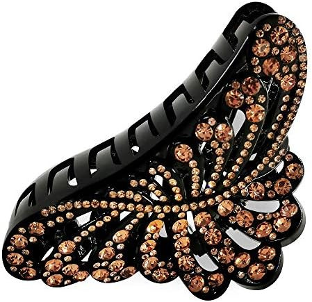 Extra Large Claw Clips for Thick Hair with Gold Rhinestone 5 Inch Non-Slip Strong Hold Leaf Black... | Amazon (US)