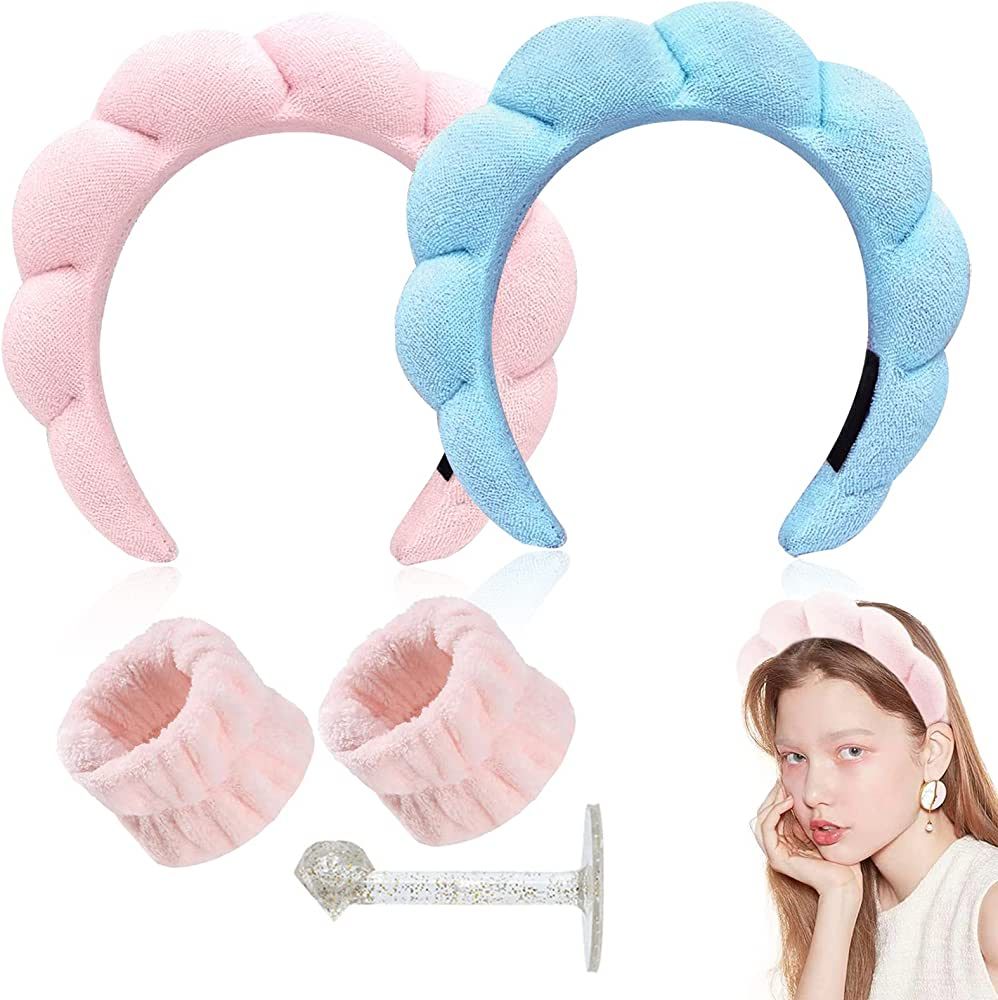 NewBang 2pcs Sponge Spa Headband for Women Girl Terry Towel Cloth Fabric Skincare HeadBands Wrist... | Amazon (US)