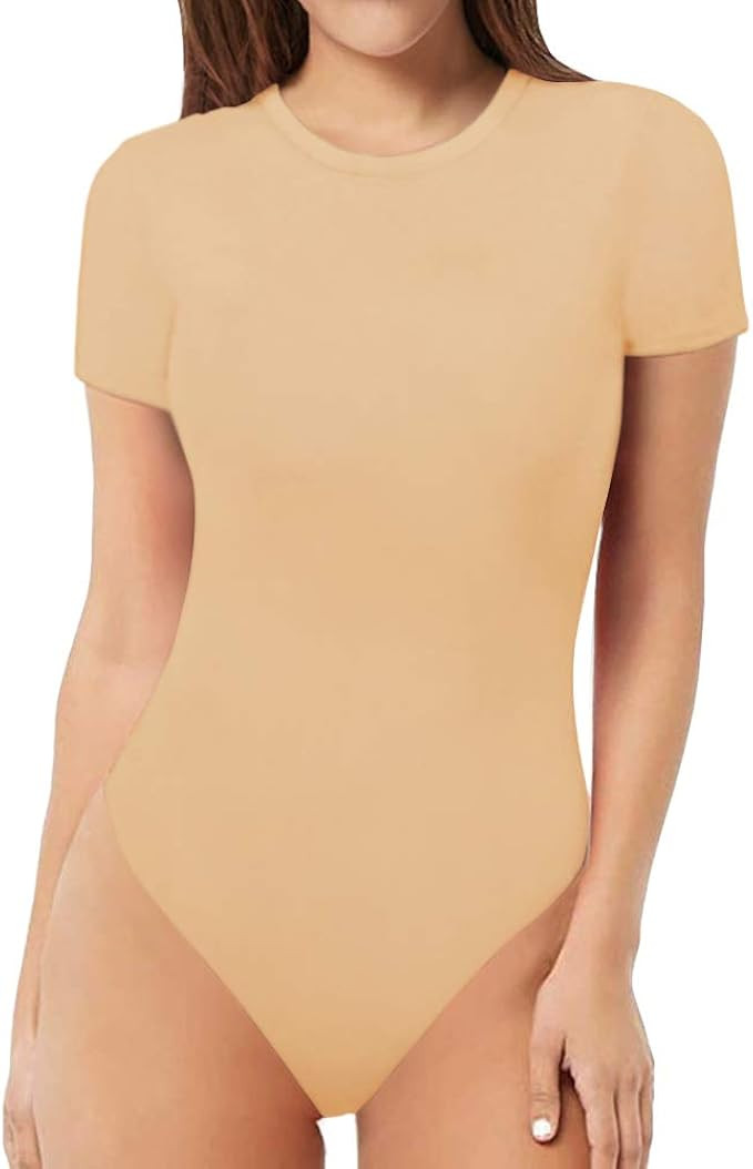 MANGOPOP Women's Round Neck Short Sleeve T Shirts Basic Bodysuits | Amazon (US)