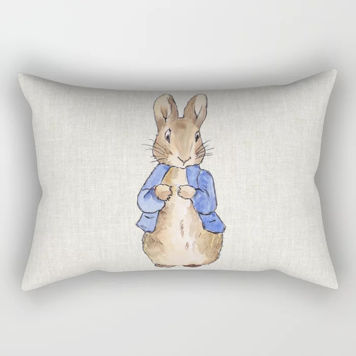 Peter the rabbit beige linen textured background Throw Pillow | Society6