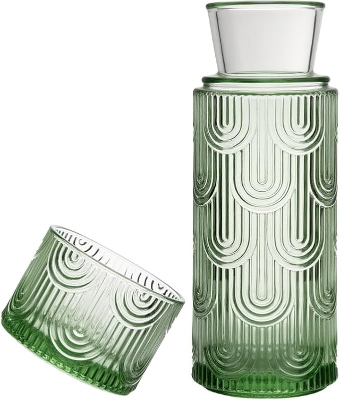 Bedside Water Carafe and Glass Set with Cup Lid, Mouthwash Dispenser – 21.6 Oz Cup and Bottle w... | Amazon (US)