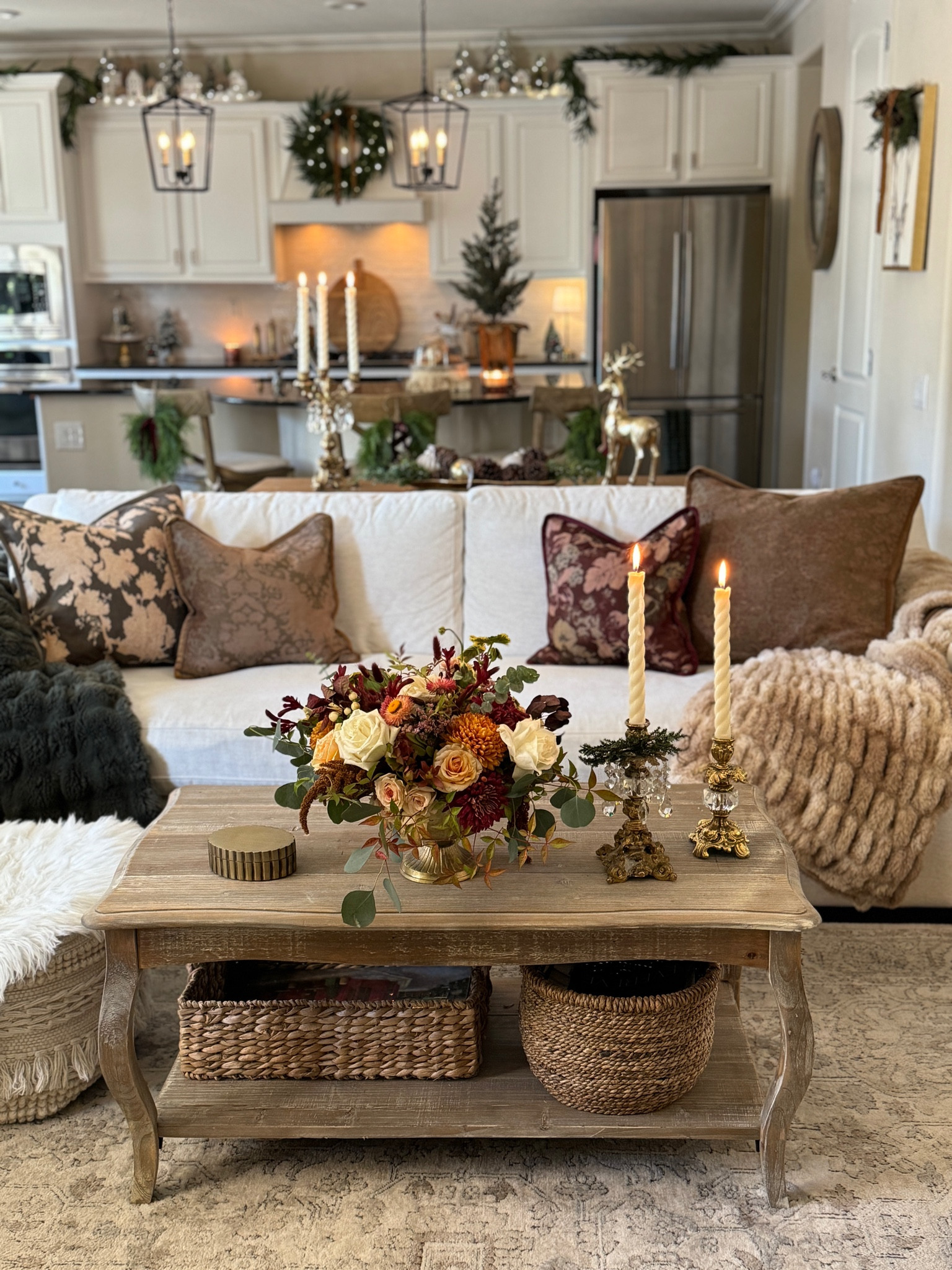 My Christmas living room. Just focused on lots of greenery, gold candlesticks, rich moody toned pillows, cozy plush throws and lots of twinkly lights. 

#christmaslivingroom #holidaydecorating #christmasdecorating #christmasdecor

#LTKSeasonal #LTKHome #LTKHoliday