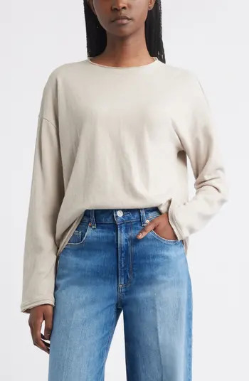 Treasure & Bond Roll Crewneck Boxy Long Sleeve Cotton Blend Top | Nordstrom | Nordstrom