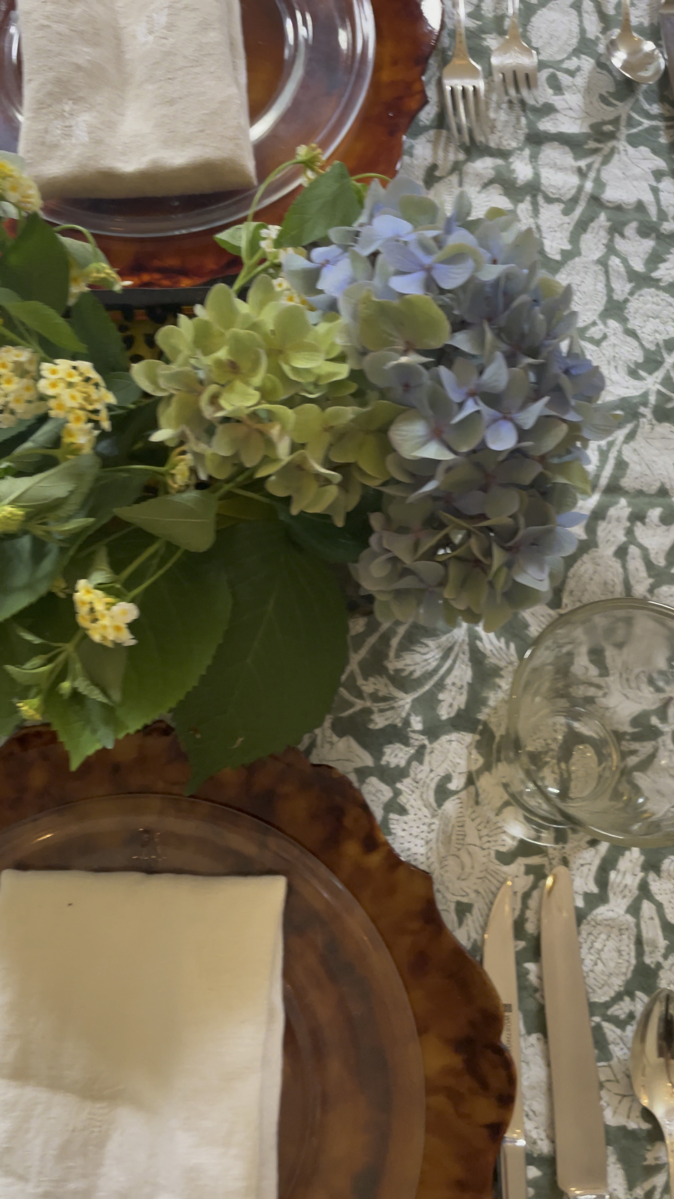 Tabletop block print tablecloth hosting followthefind 

Chargers were a purchase from an SC shop that is now closed 

La Rochere Bee plates discontinued 

Vintage flatware 

Rectangular Tortoise Vase Ballard and discontinued 

Napkins souvenirs from Italy travel  

#LTKhome #LTKSeasonal #LTKstyletip