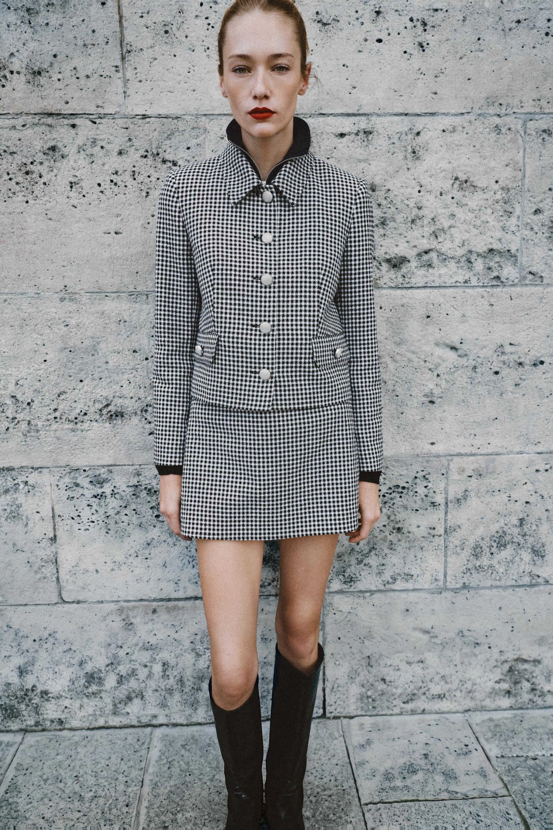 Zara - Cropped Check Jacket - Black / White - S - Woman | Zara Canada