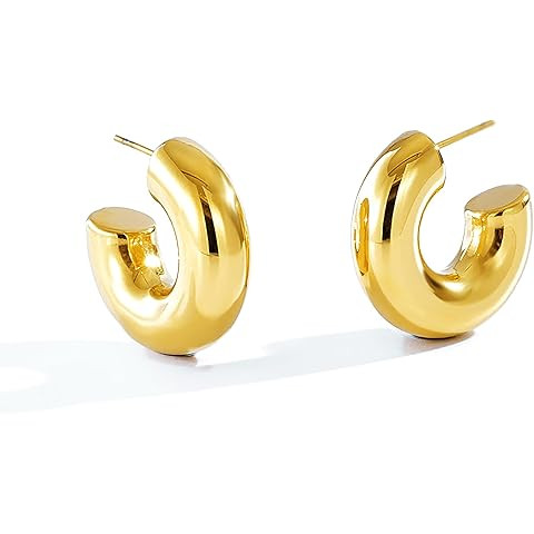 PAVOI 14K Gold Plated Lightweight Chunky Open Hoops for Women | Trendy Gold Hoop Earrings | Amazon (US)