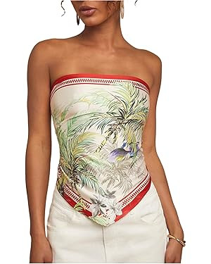 MakeMeChic Women's Floral Strapless Tube Crop Tops Backless Hanky Hem Boho Bandana Tank | Amazon (US)