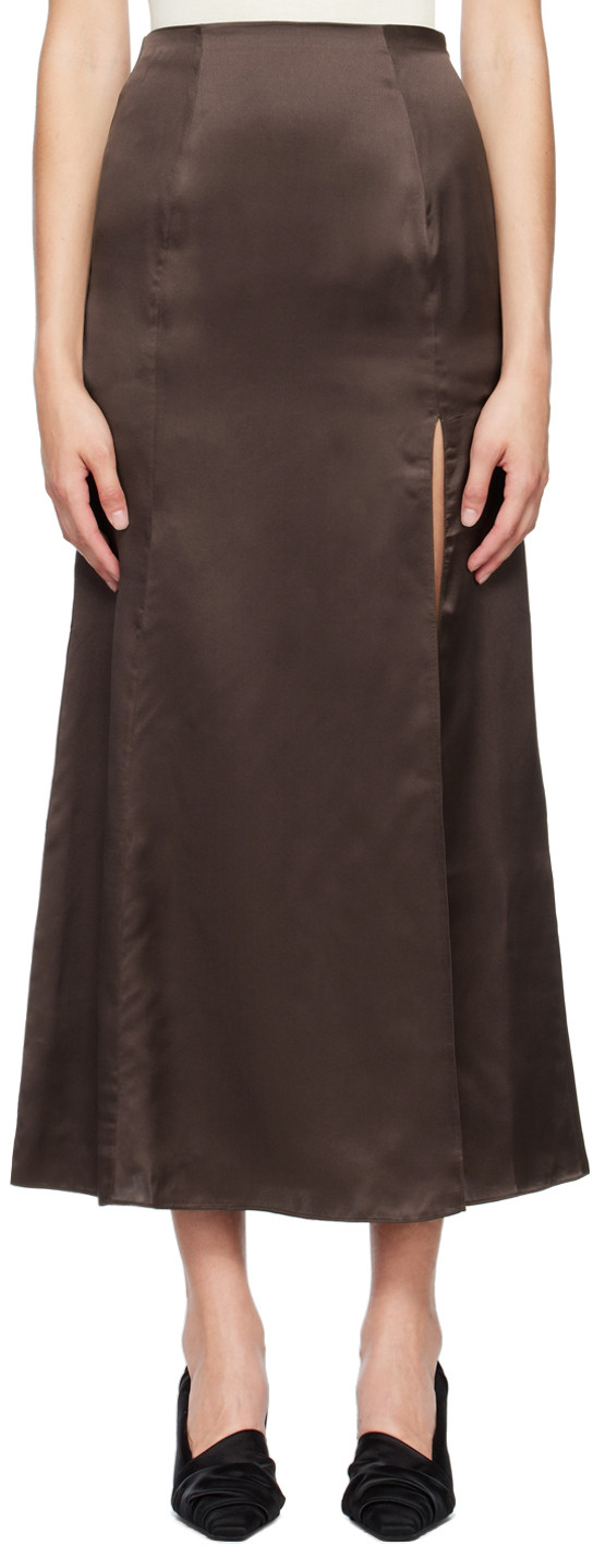 BITE Brown Organic Silk Maxi Skirt | SSENSE