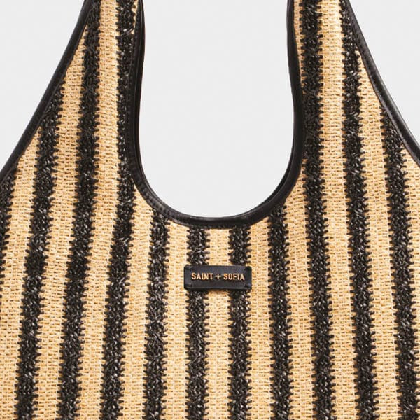 Large Stella Shoulder Tote Bag - Black Raffia | Saint + Sofia