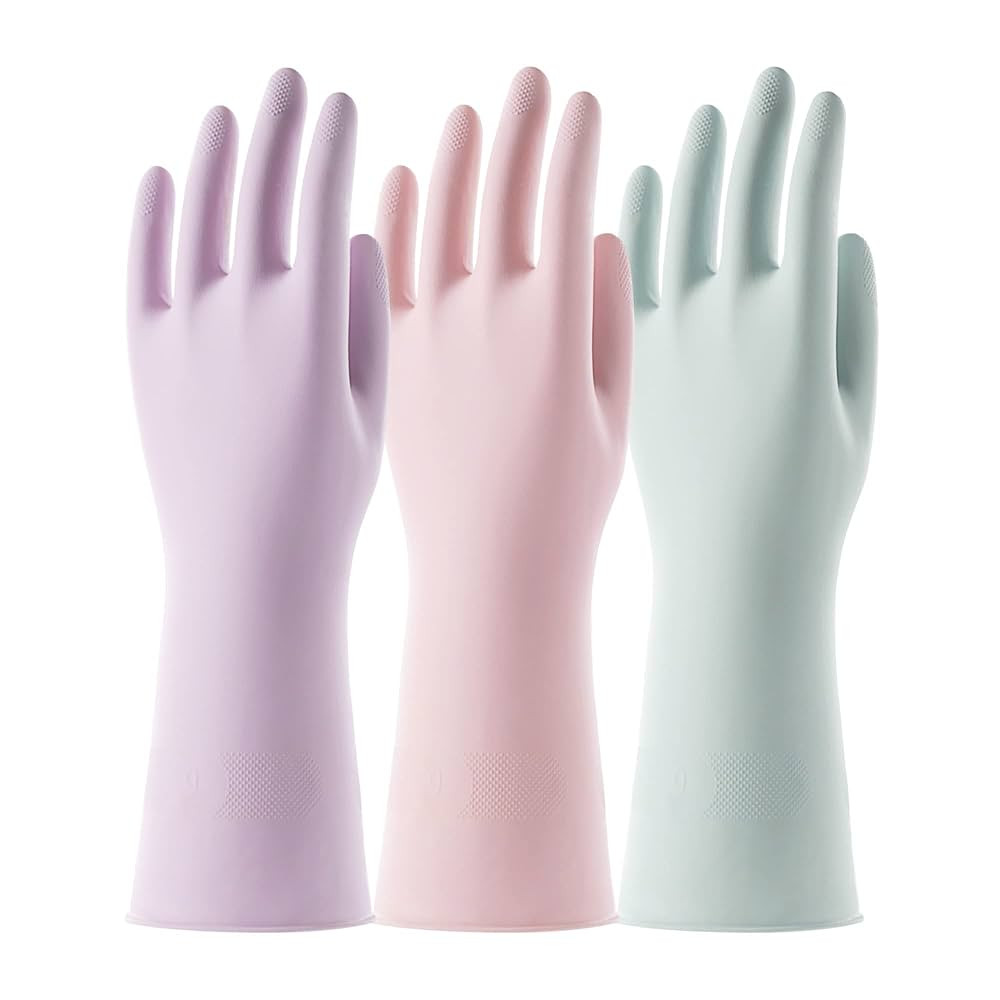 COOLJOB 3 Pairs Colorful Household Gloves with Cotton Liner & Non-slip Grip, Water Resistant Reus... | Amazon (US)