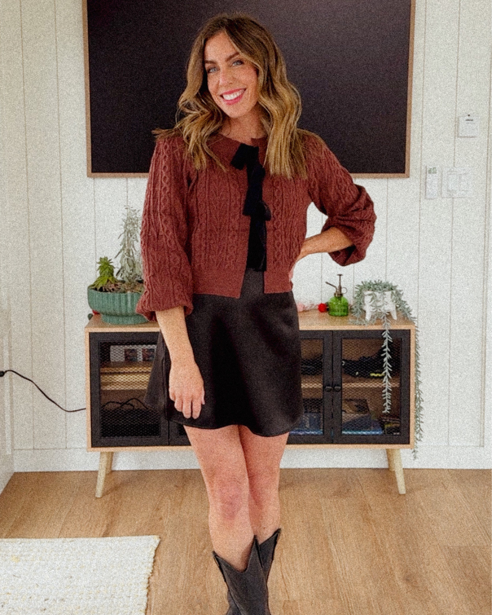 Skirt: small (size up one - it runs small) 
Cardigan: small
Tank: Xs

#LTKStyleTip #LTKHoliday #LTKParties