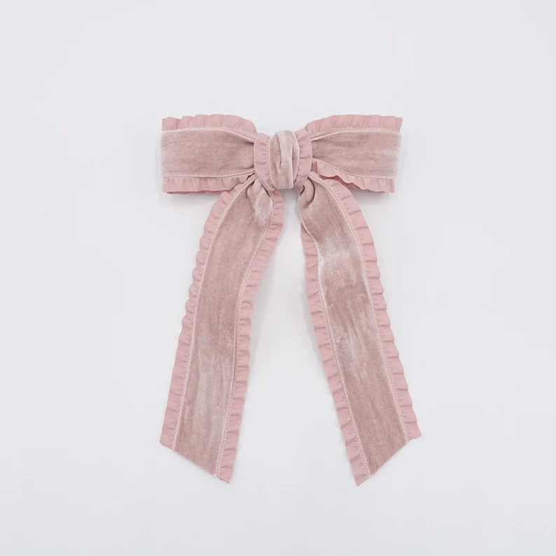 basic velvet frill hair bow cute hair accessory for women | Etsy (US)