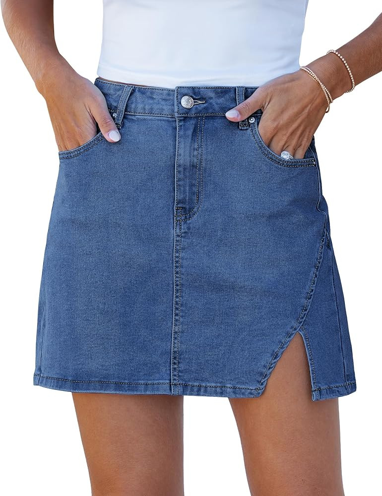 luvamia Jean Skirts for Women Denim High Waisted Stretchy Denim Skirt with Slit Trendy Casual Sli... | Amazon (US)