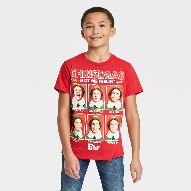 Kids' Elf Christmas Feeling Short Sleeve Graphic T-Shirt - Red | Target
