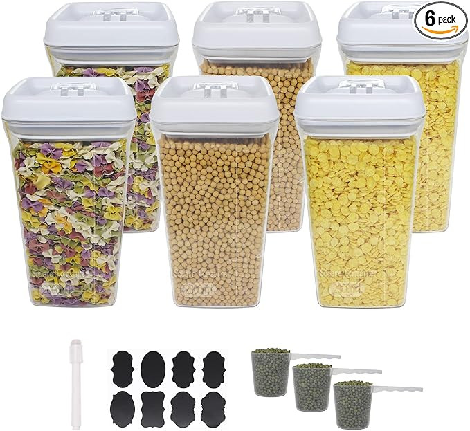 BPFY 6 Pack 2 Litre Airtight Food Storage Containers, Plastic Cereal Containers with Easy Lock Li... | Amazon (US)
