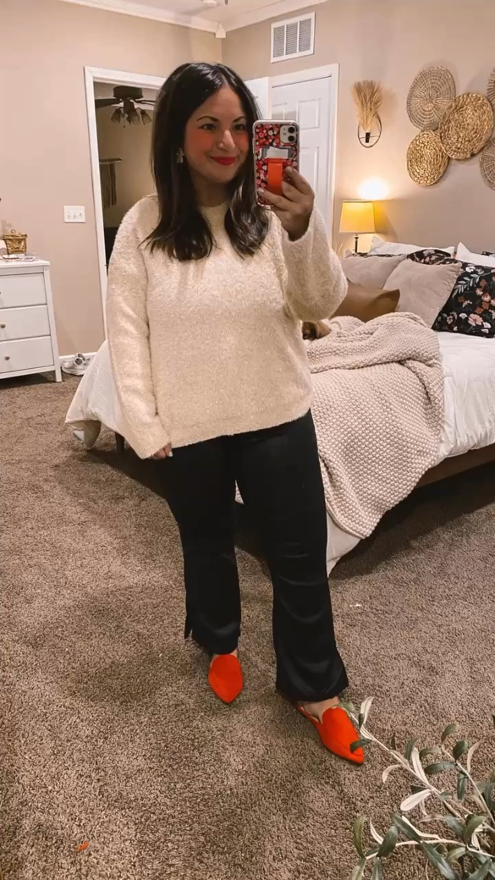 Cozy vibes and endless softness with this sweater from Loft! ✨ 

mules: fit a tad oversized // wearing a 5
leather pants: fit true to size // wearing a 32 regular
sweater: fits small // wearing a large 

 #LTKHoliday #LTKSaleAlert #LTKStyleTip