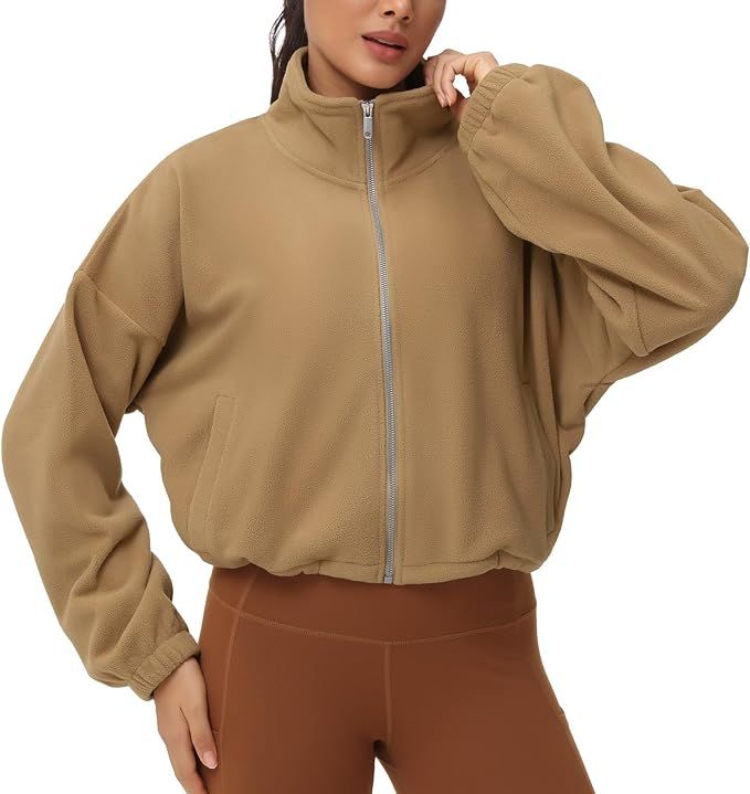 THE GYM PEOPLE Women's Fleece Cropped Jacket Full Zip Stand Collar Workout Short Sherpa Coats wit... | Amazon (US)