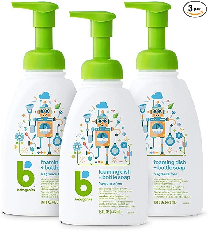 Babyganics Foaming Dish & Bottle Soap, Pump Bottle, Fragrance Free, 16oz, 3 Pack, Packaging May V... | Amazon (US)