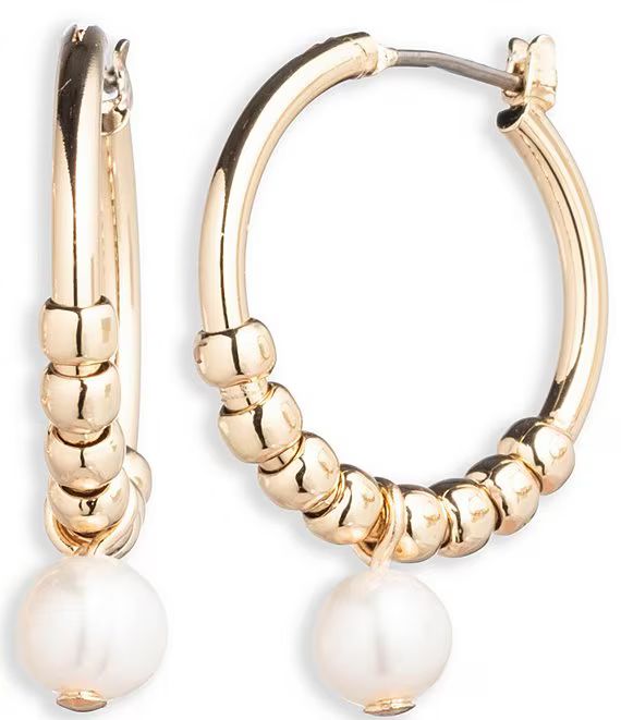 Lauren Ralph Lauren Gold Tone White Freshwater Pearl Hoop Earrings | Dillard's | Dillard's