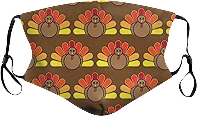 Thanksgiving Face_Masks for Adults, Turkey Cloth Face Coverings with Filter Pocket Washable Reusa... | Amazon (US)