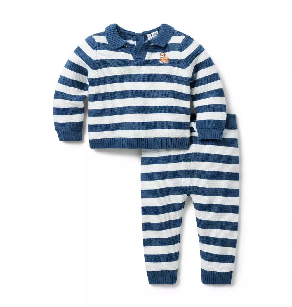 Janie and Jack | Baby Dog Striped Matching Set - Blue / 0-3m | Janie and Jack