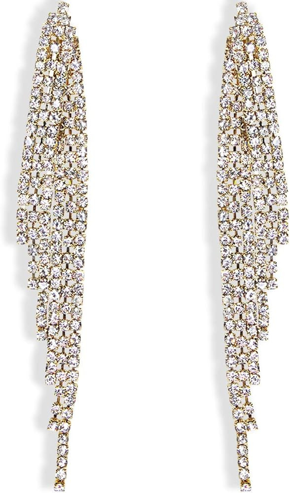 Humble Chic Simulated Diamond Long Earrings for Women - Cubic Zirconia Crystal Statement Dangle Earr | Amazon (US)
