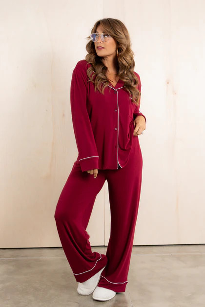 Sweet Dreams Long Sleeve Dark Burgundy Pajama Set | The Willow Tree