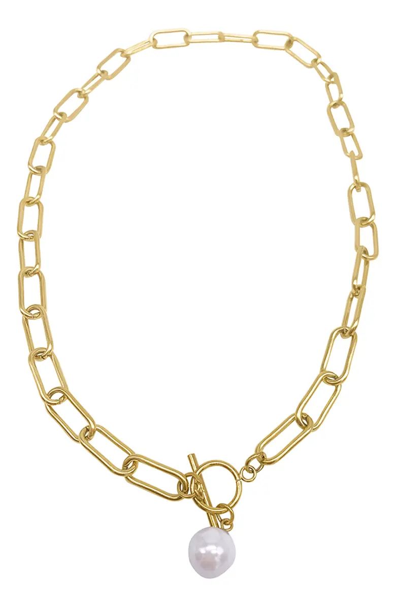 ADORNIA 8mm Cultured Pearl Charm Paperclip Chain Toggle Necklace | Nordstromrack | Nordstrom Rack