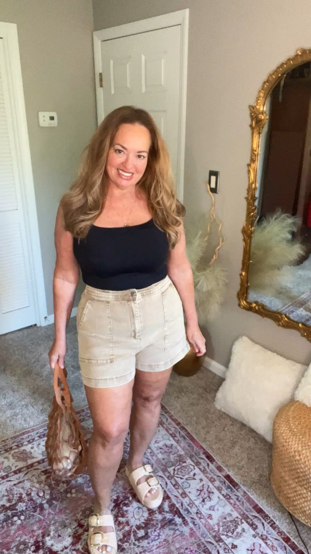 The perfect length shorts with the flattering 
Long pockets! They really flatter your legs!
Available in many colors.
I love my rafia platforms sandals for Summer, they are super comfortable .

#LTKgrwm #LTKMidsize #LTKTravel