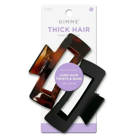 Gimme Beauty Rectangle Claw Clip For Thick Hair Black Tortoise 2 Count | Walmart (US)