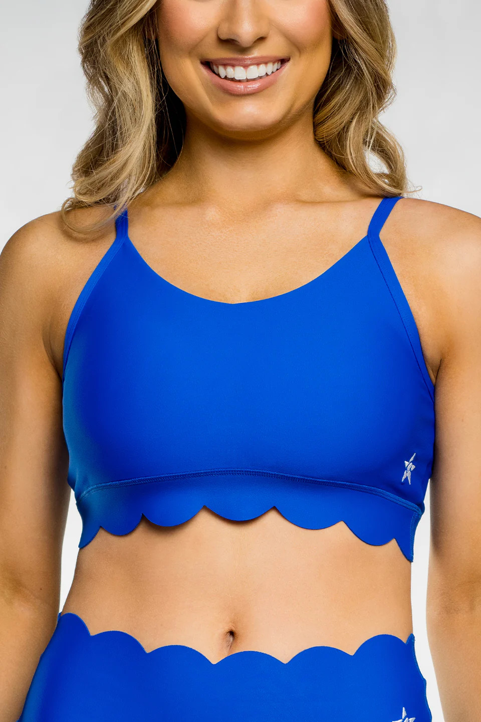 Scalloped V Neck Sports Bra in Royal Blue | Rebel Athletic
