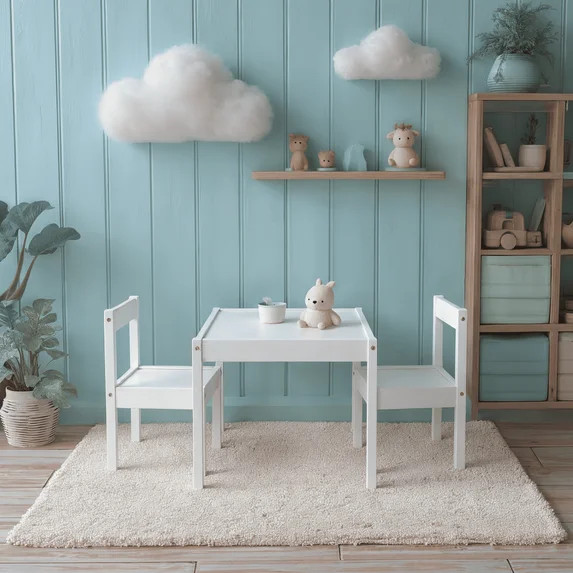 Mainstays Kids 3-Piece Table and Chair Set, White | Walmart (US)