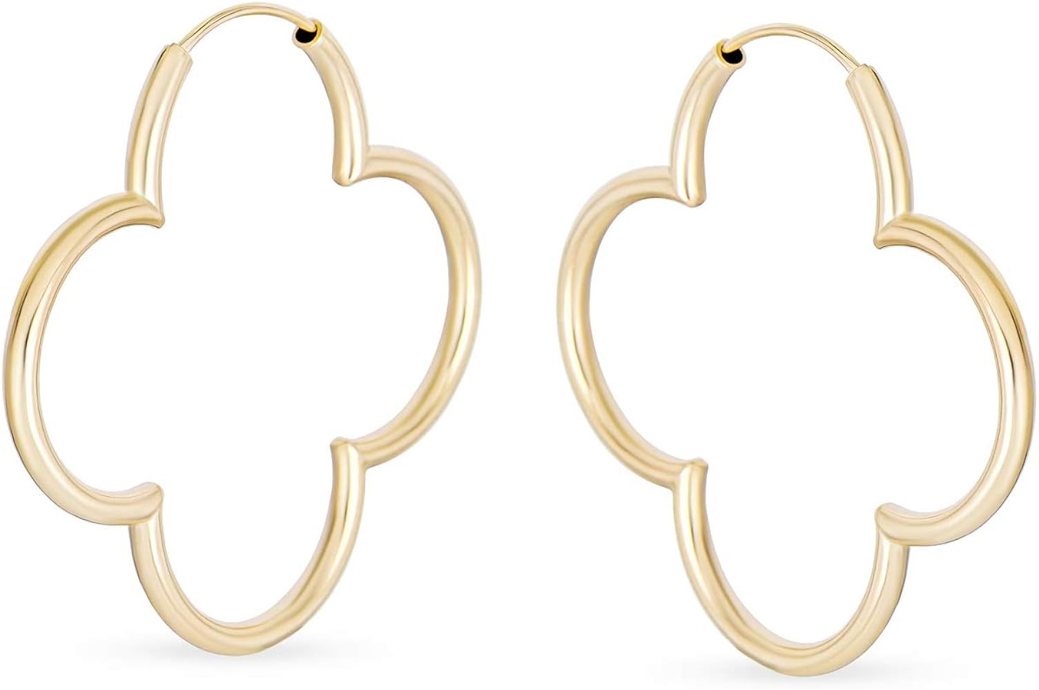 Large Simple Flower Shaped Thin Tube Endless Clover Hoop Earrings For Women Teen Rose 14K Gold Pl... | Amazon (US)